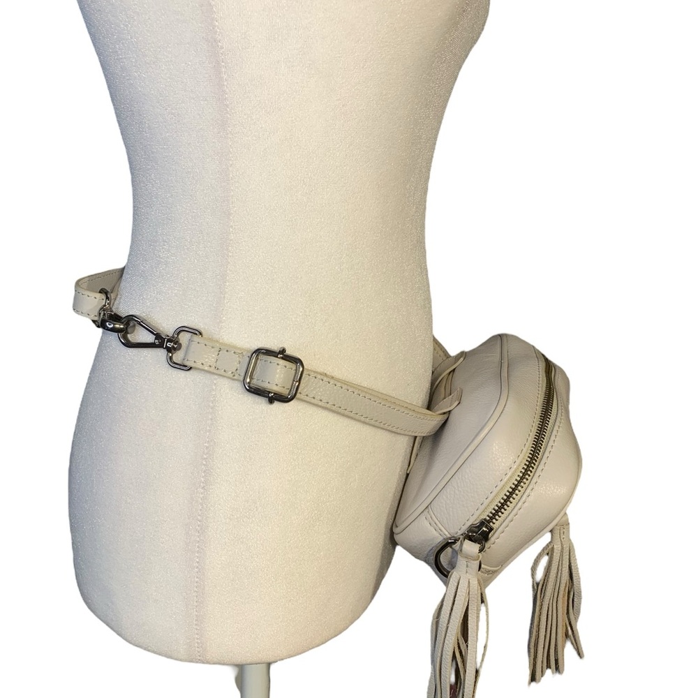 Hadaki Leather Crossbody Bag Off White Light Gray Tassel Zip Purse Fanny Pack - Picture 12 of 15